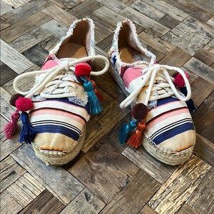 Kate Spade Lane Espadrille Platform Sneaker Multicolor Pom Pom Laces 8.5